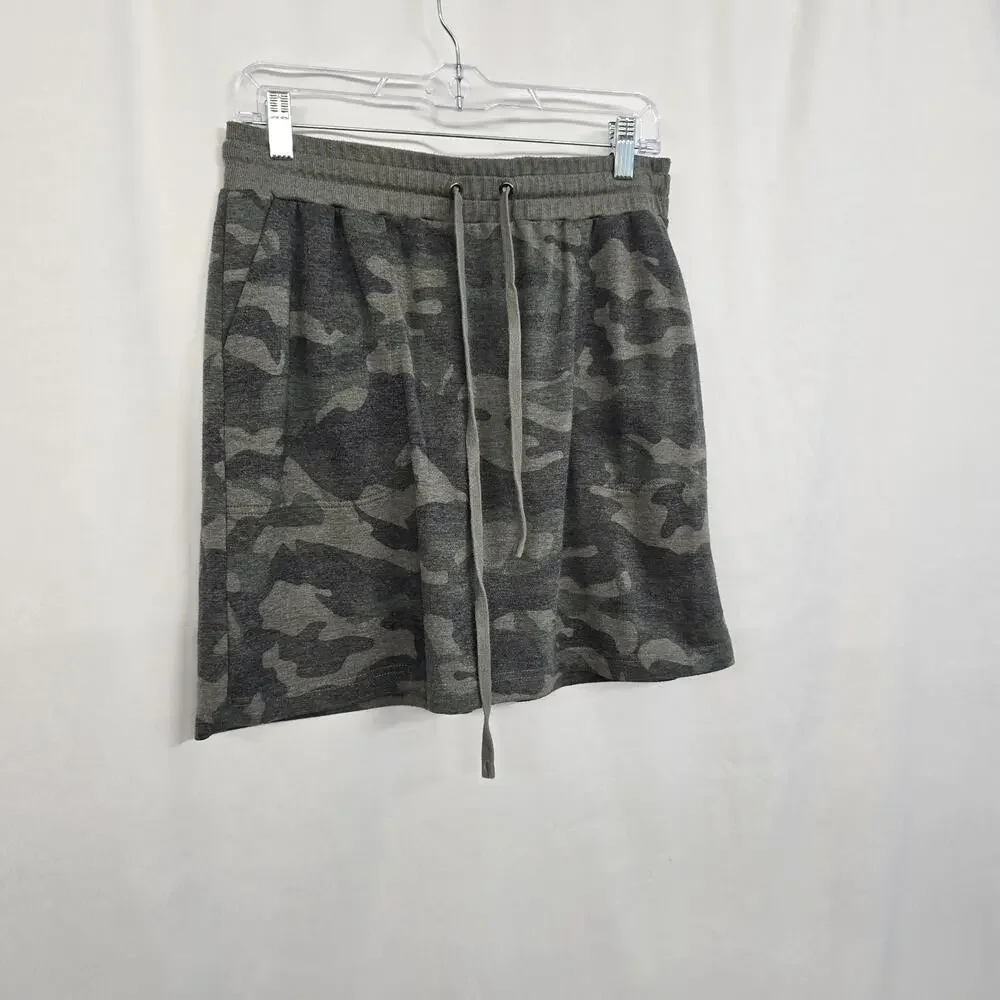 Jane & Delancey Skirt Women's L Green Camo Elastic Waist Drawstring Pockets